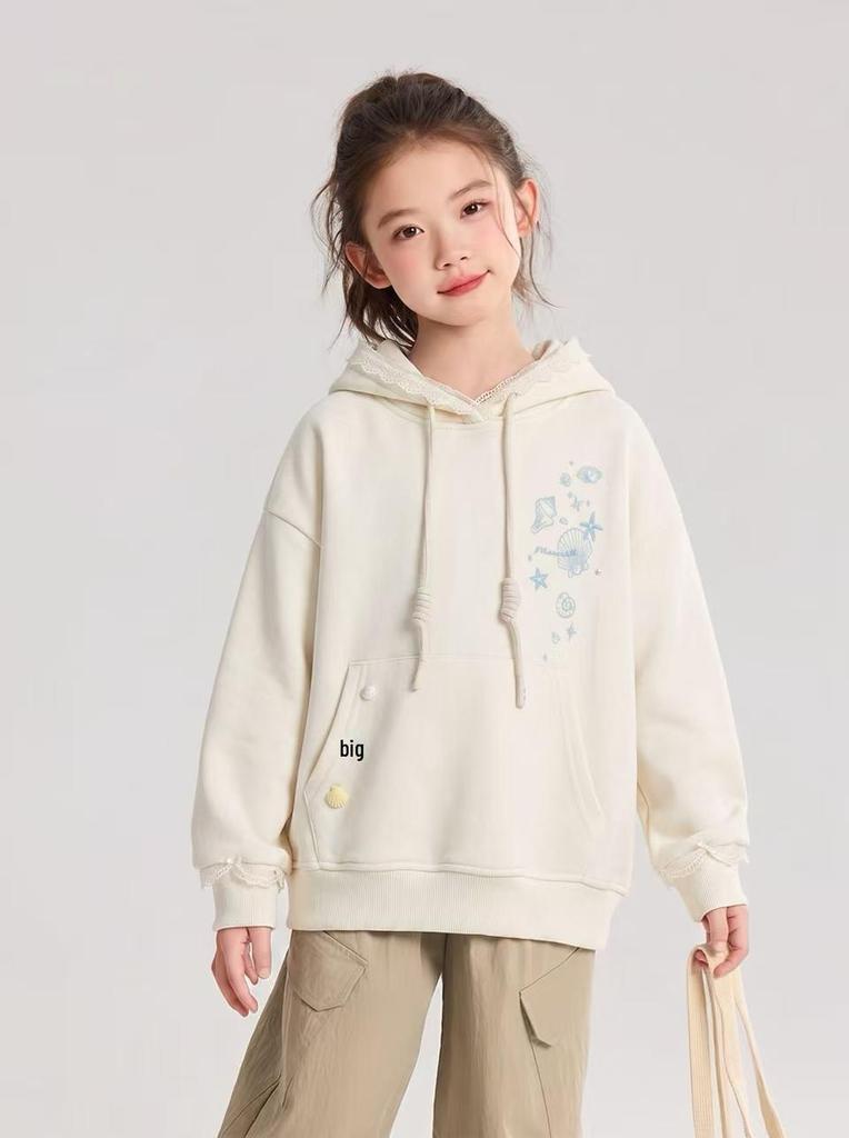 Girls' Snowflake Hooded Sweatshirt, 2026 Autumn New Style - Medium & Large Children, Loose Casual, Trendy Top