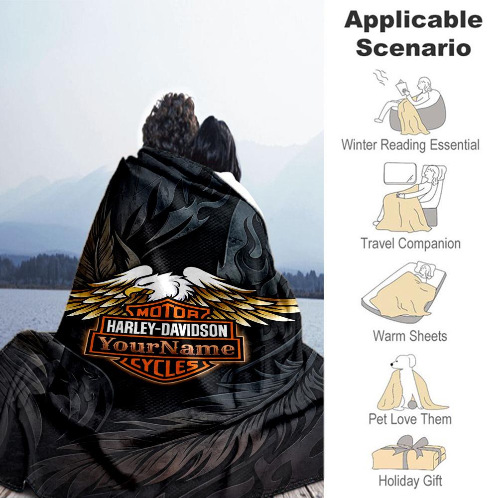 Harley-Davidson Motorräder Personalisierbare Textdecke Geschenk Personalisierbare Decke Ultra-Weich Geeignet für Strand-Nickerchen Stuhl Sofa Vier Jahreszeiten Mehrzweck