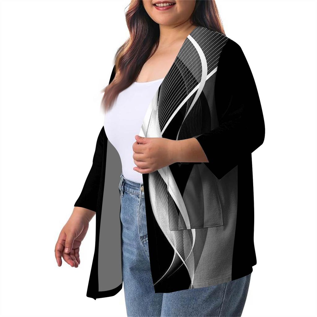 Women's Fall And Winter Fashion Casual Soild 3/4 Sleeve Mid-Length Cardigan Jacket