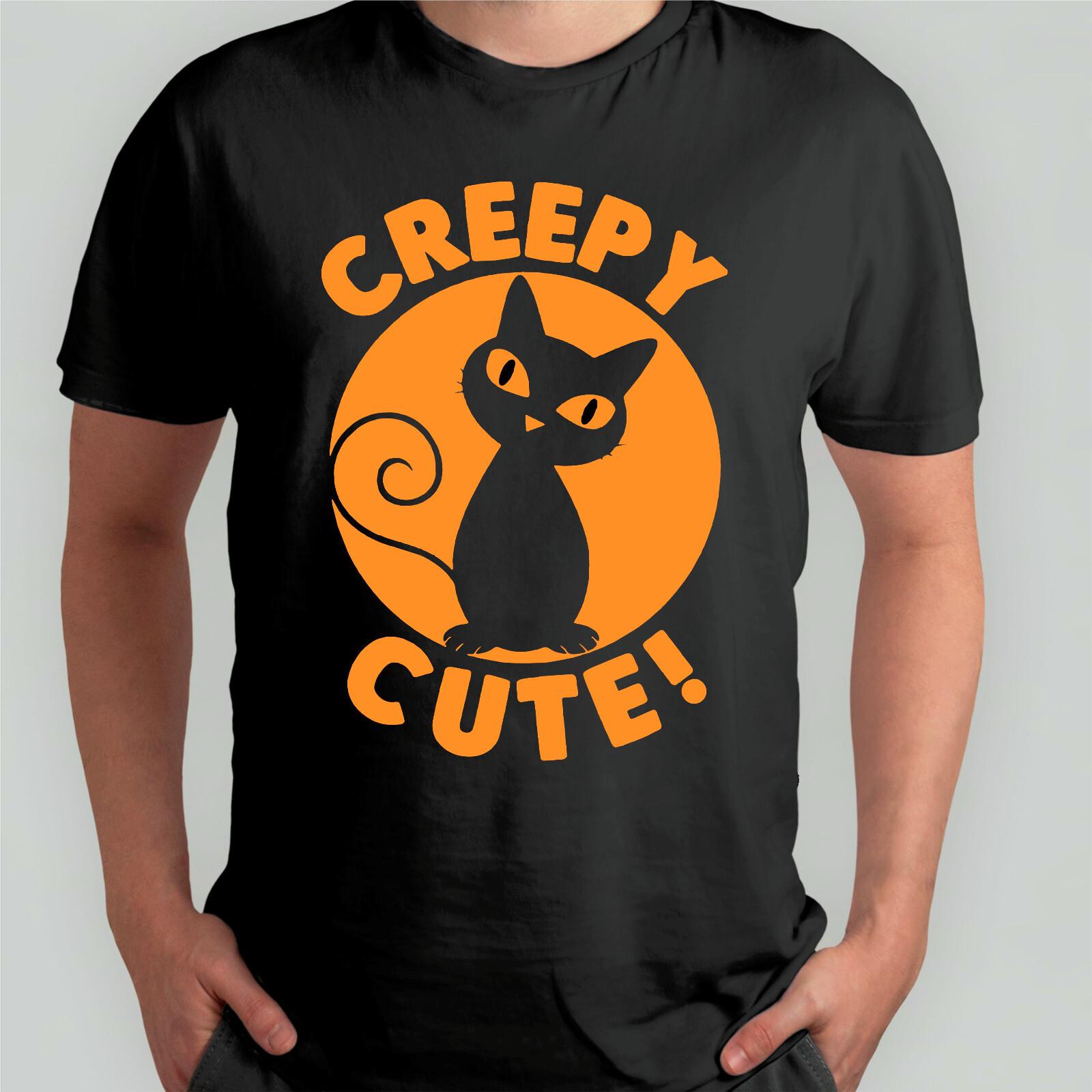 Creepy Cute Cat Halloween T-Shirt Funny Cat Lover Animal Spooky Gifts Unisex Tee M