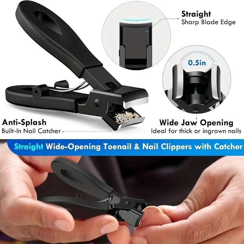 1/5PCS Stainless Steel Toenail Clippers Set with Ergonomic Handle Includes Wide Mouth Angled Scissors Nail File Cuticle Tool