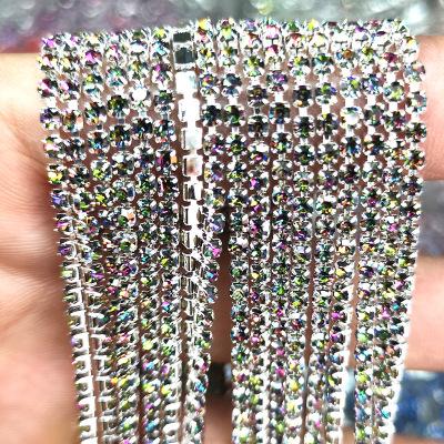 1yard/Piece 30Colors SS6-SS16 Glass Crystal Rhinestone Chain Silver Bottom Sew On Cup Chains For Diy Garment Bags Decorations