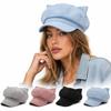 Solid Color Cat Ear Beret Adjustable Octagonal Hat Casual Newsboy Cap Women