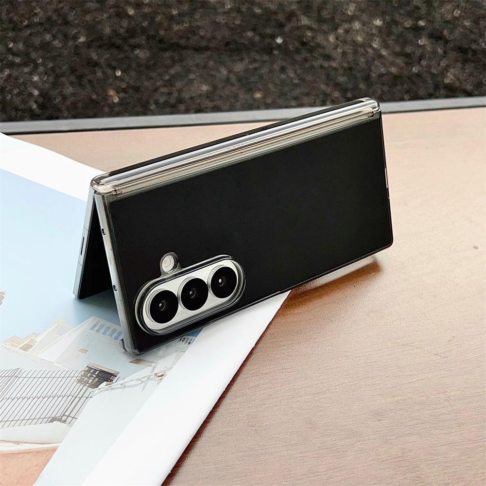 Plain Pure Color Phone Case for Samsung Z Fold 7/6 3/4/5 Acrylic Mirror Finish All-Inclusive Folding Cover With Hinge Protection