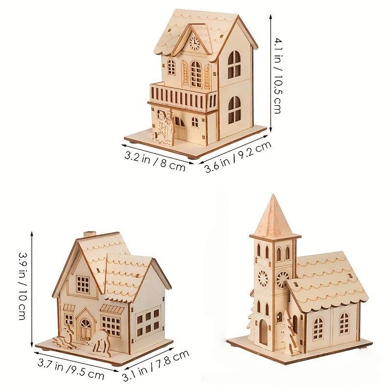 1 Set Kids Gift New Year Christmas Led Light Wooden House Luminous Cabin Merry Christmas Decor For Home Diy Xmas Tree Ornaments