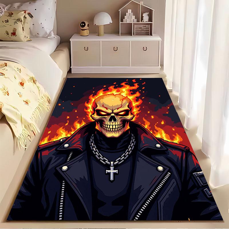 "Fiery Ghost Skull Skeleton Art" suitable as a non-slip mat for the living room or bedroom sofa