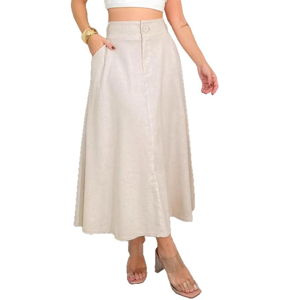 Women's Elegant Casual A-line Skirts with Pockets and Buttons - Mid-length Cargo Design