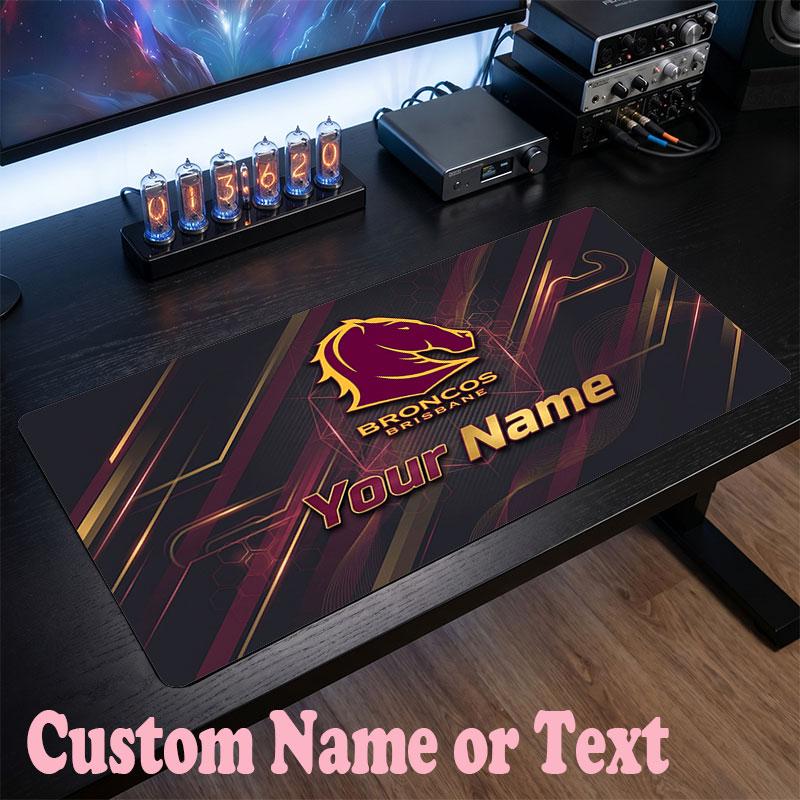 Brisbane Broncos Customized Name Text Mouse Pad, Large Desk Mouse Mat Personalized Home Office Present