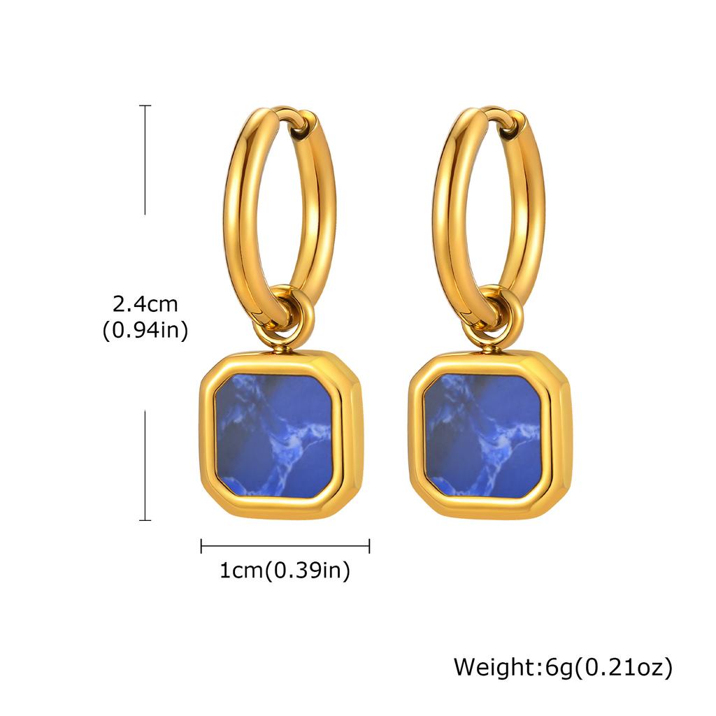 Trendy Geometric Tiger Eye Natural Stone Pendant Earrings for Men Boys, Blue Green Stone Stainless Steel Drop Earrings Jewelry