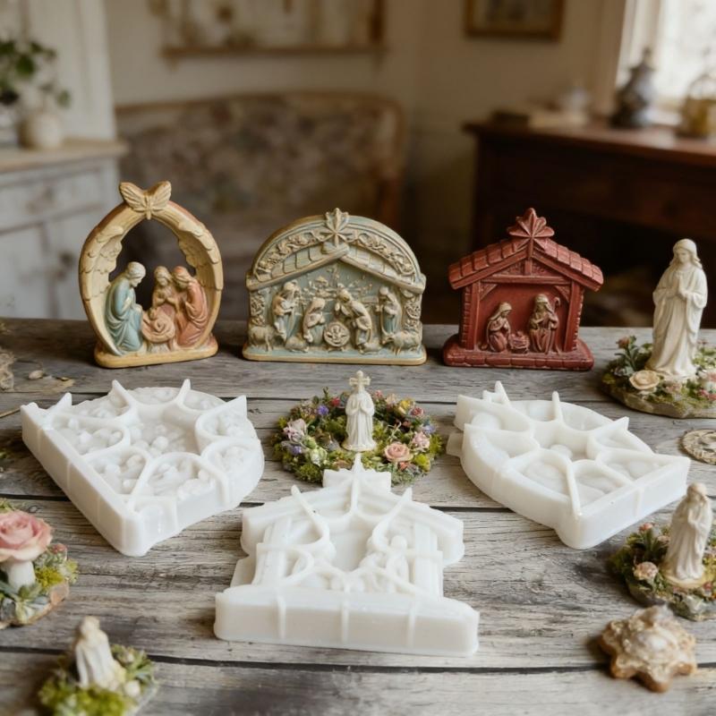Nativity Themed Silicone Mold Easy Demold Holiday Candle Silicone Mould For Resin Casting Making Candle Soap Chocolate