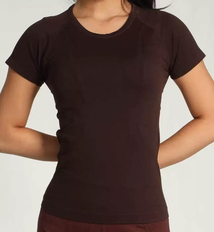 Women's Bare-Feel Yoga Top: Round Neck, Short Sleeve, Stretchy, Breathable, Seamless, Slim Fit for Pilates and Running.