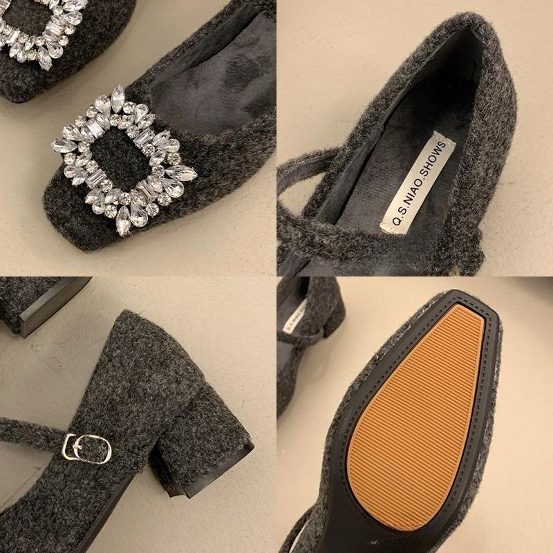 Women's Shoes: High Heels with Fleece, Shallow Opening, Chunky Single Shoes