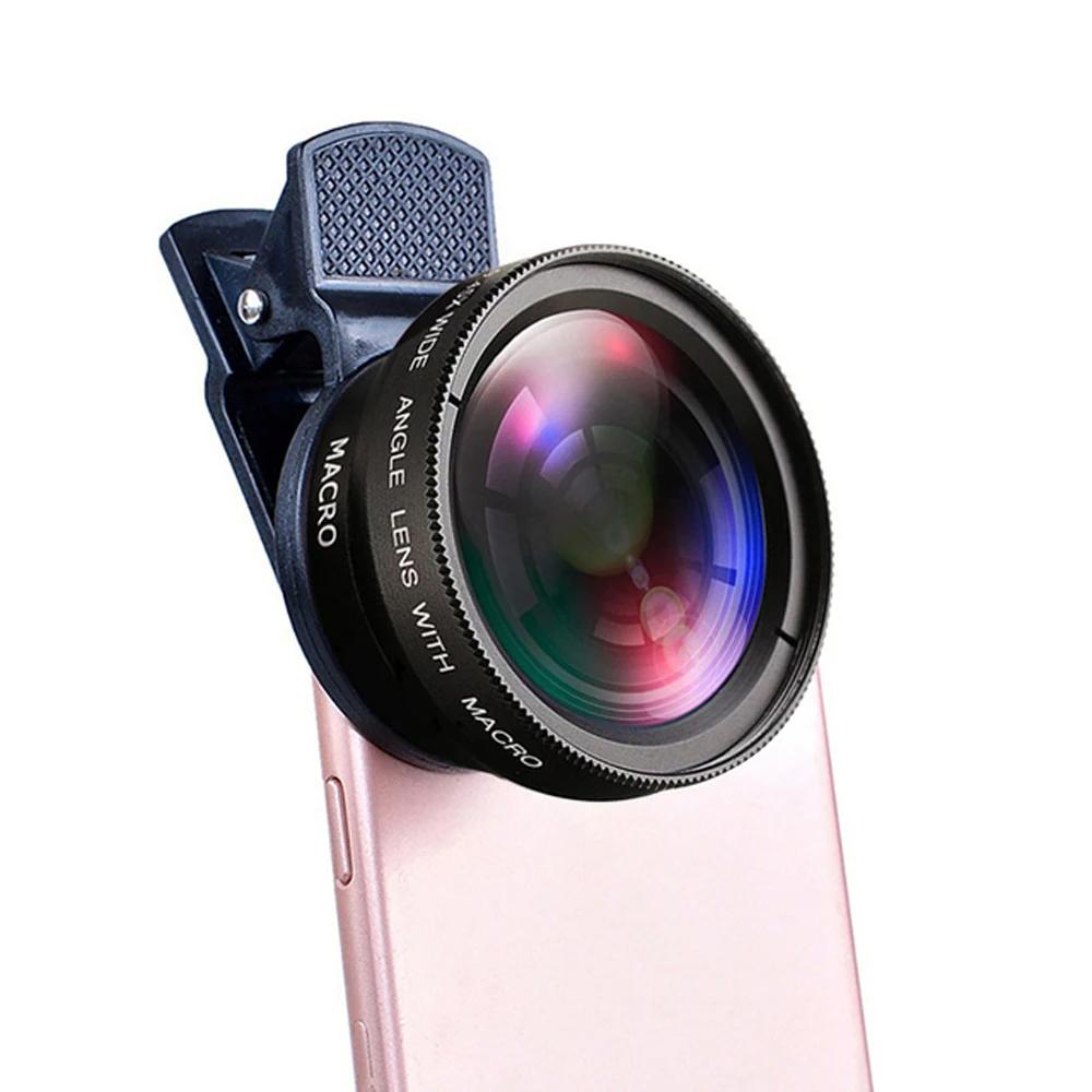 

2 in 1 Phone Lens kit 0.45x Ultra Wide Angle Macro External Cellphones Lens HD Camera Universal Clip 37mm For iPhone Andr чёрный