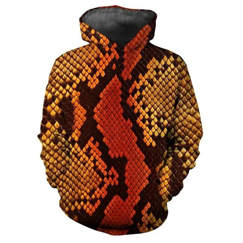 Unisex Übergroßer Kapuzenpullover, Schlangenhaut 3D-Druck, Lässiges Streetwear Sweatshirt Top