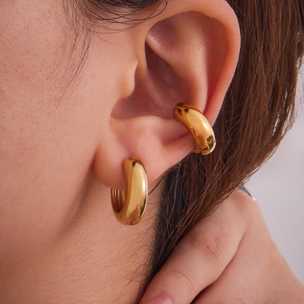 Qiong Yao 18K Gold Plated Stainless Steel Hoop Earrings - Simple, Fashionable Women's Jewelry