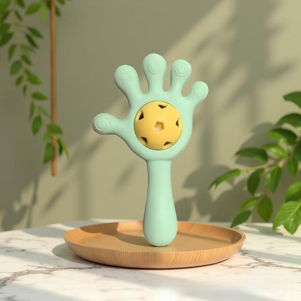 Baby Silicone Teething Toy With Hand Rattle For Soothing And Chewing Fun
