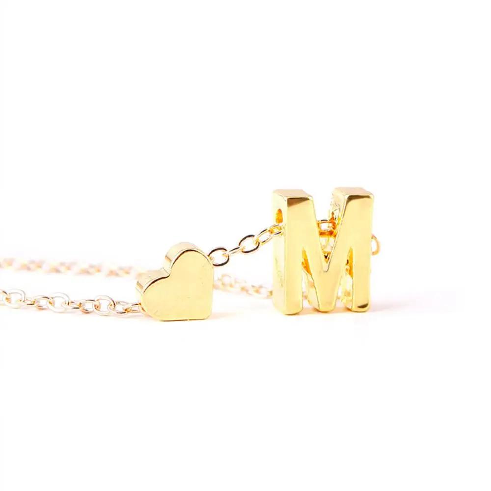 Fashion A-Z 26 Letters Initial Alphabet Heart Necklace Stainless Steel Heart Pendants Necklaces For Women