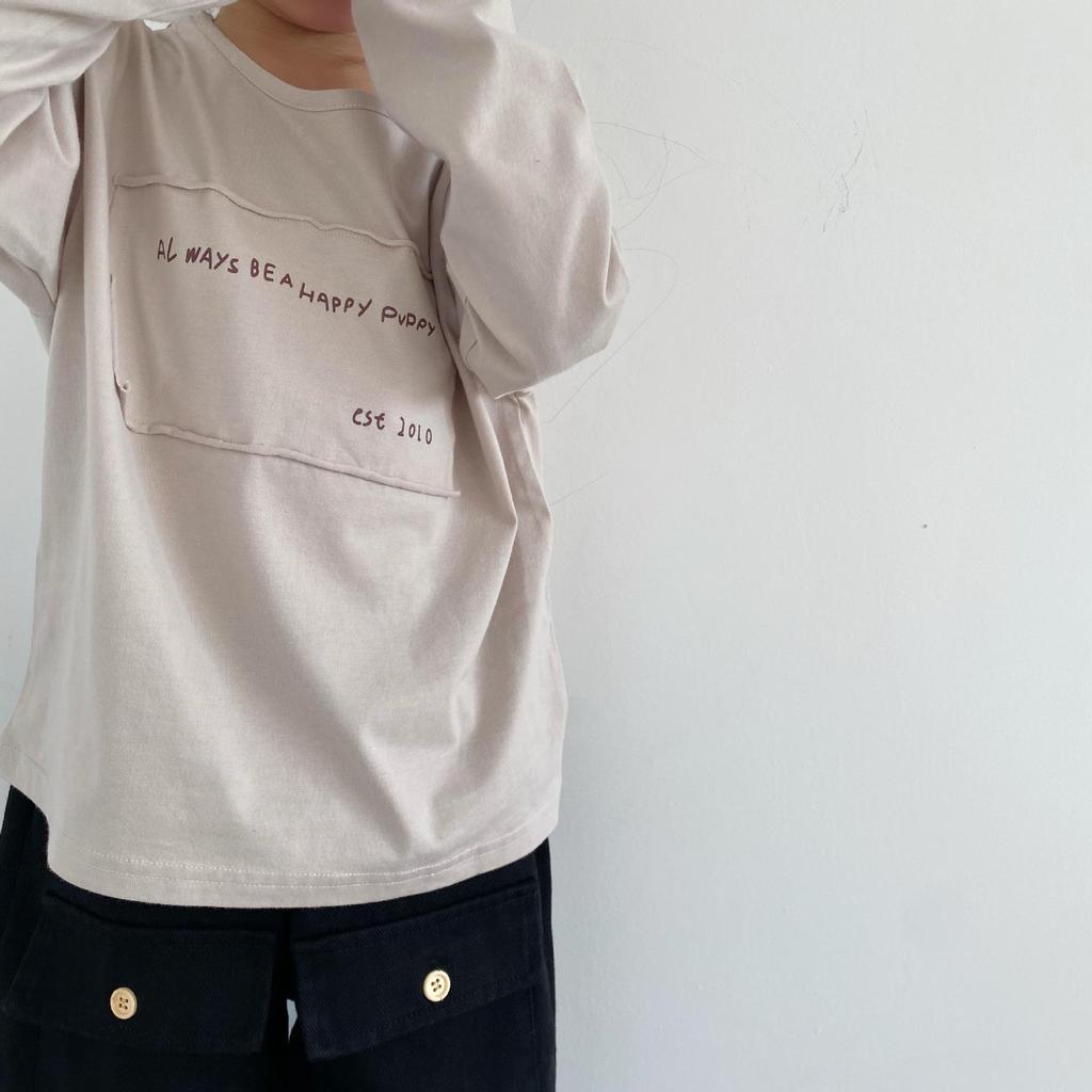 Korean-Style Unisex Children's Patch Print Long-Sleeve T-Shirt