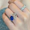 Nuova Moda Anelli Aperti Zircone Blu Ovale Zircone per Donne Elegante Zaffiro Semplice Argento Sterling