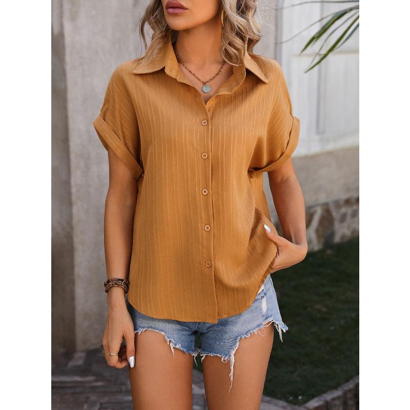 Women's Shirt Summer New Loose Casual Short Sleeve Single Breasted Shirts for Women Fashion Elegant Solid Color Office Ladies Blouses Simple Tops