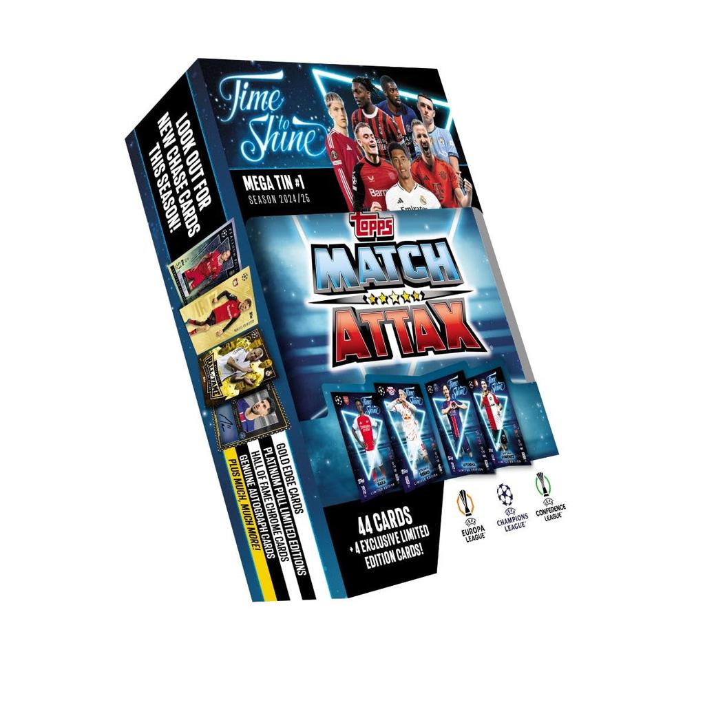 Topps Match Attax Random Mega Tin Contains 44 Match Attax Cards and 4 Exclusive LE 24/25 - - Cards.
