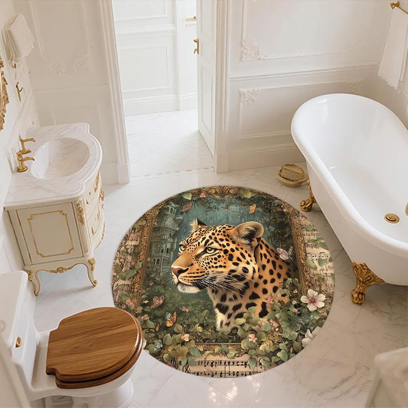 Forest Leopard,Round Area Rug,Carpet Rug for Living Room Bedroom Sofa Playroom Decor,Non-slip Floor Mat