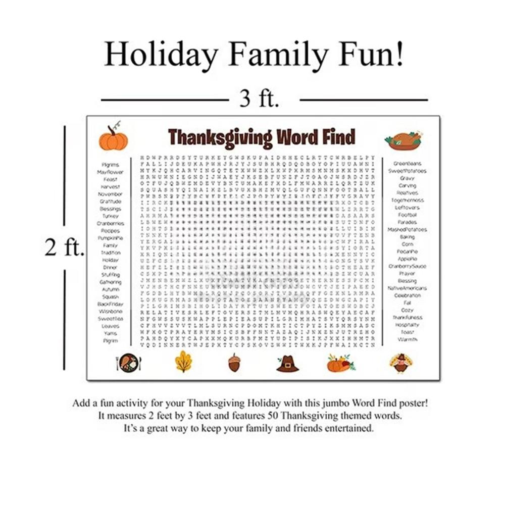 Jumbo Christmas Thanksgiving Word Search Poster Giant Holiday Word Search Puzzle Fun Wall Poster Game for Family Party Activity