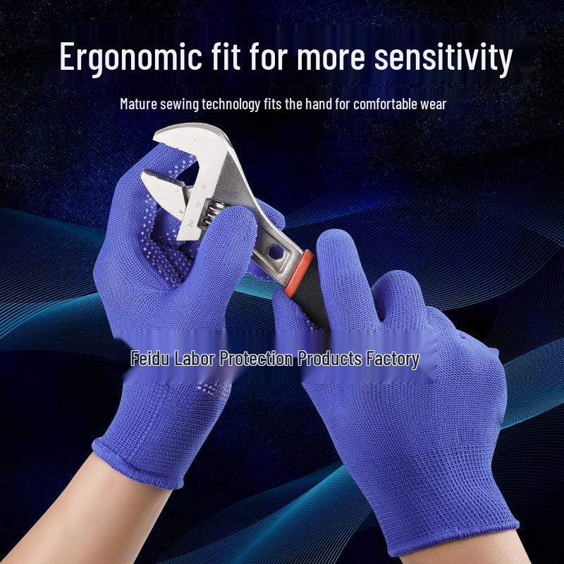 Thin Nylon Anti-Slip Breathable Work Gloves - Wear-Resistant, Adhesive-Coated Safety Gloves for Cycling and Sun Protection