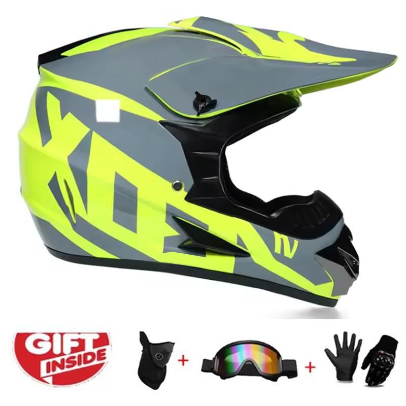 Full Face Motocross Helmet Kit Dot/Ece - For Adults & Youth - Comes With Mx Goggles & Gloves