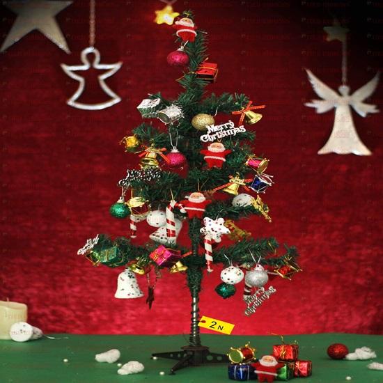 Christmas Tree 2 Feet with 54 Decoration Hanging Props Ornaments for Table Top Office Small Artificial Xmas Tree Party Decor Items for Home
