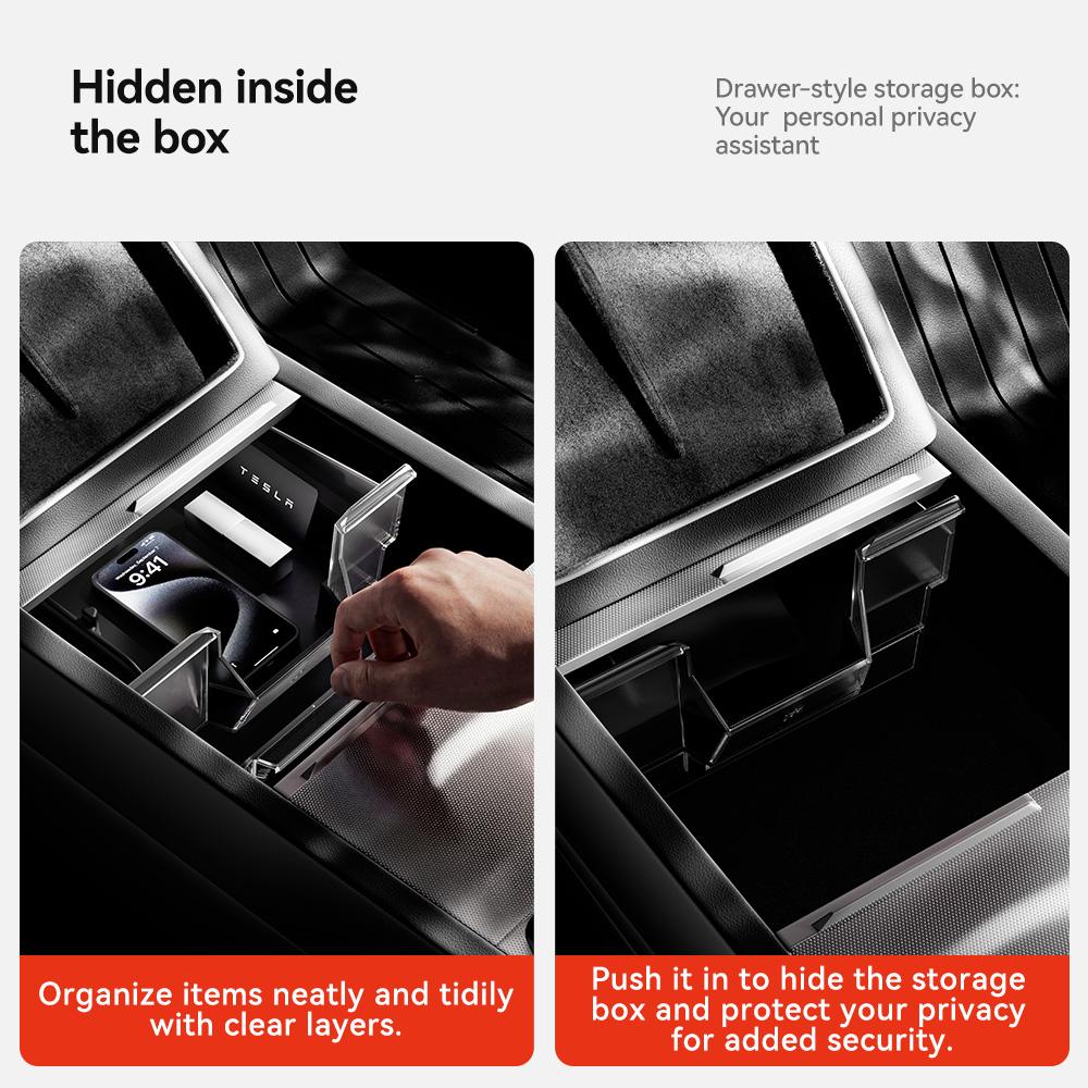 YZ For Tesla Storage Box Model 3 Y YL Highlang Juniper Center Console Armrest TPE Hidden Box Organizer Car Interior Accessories