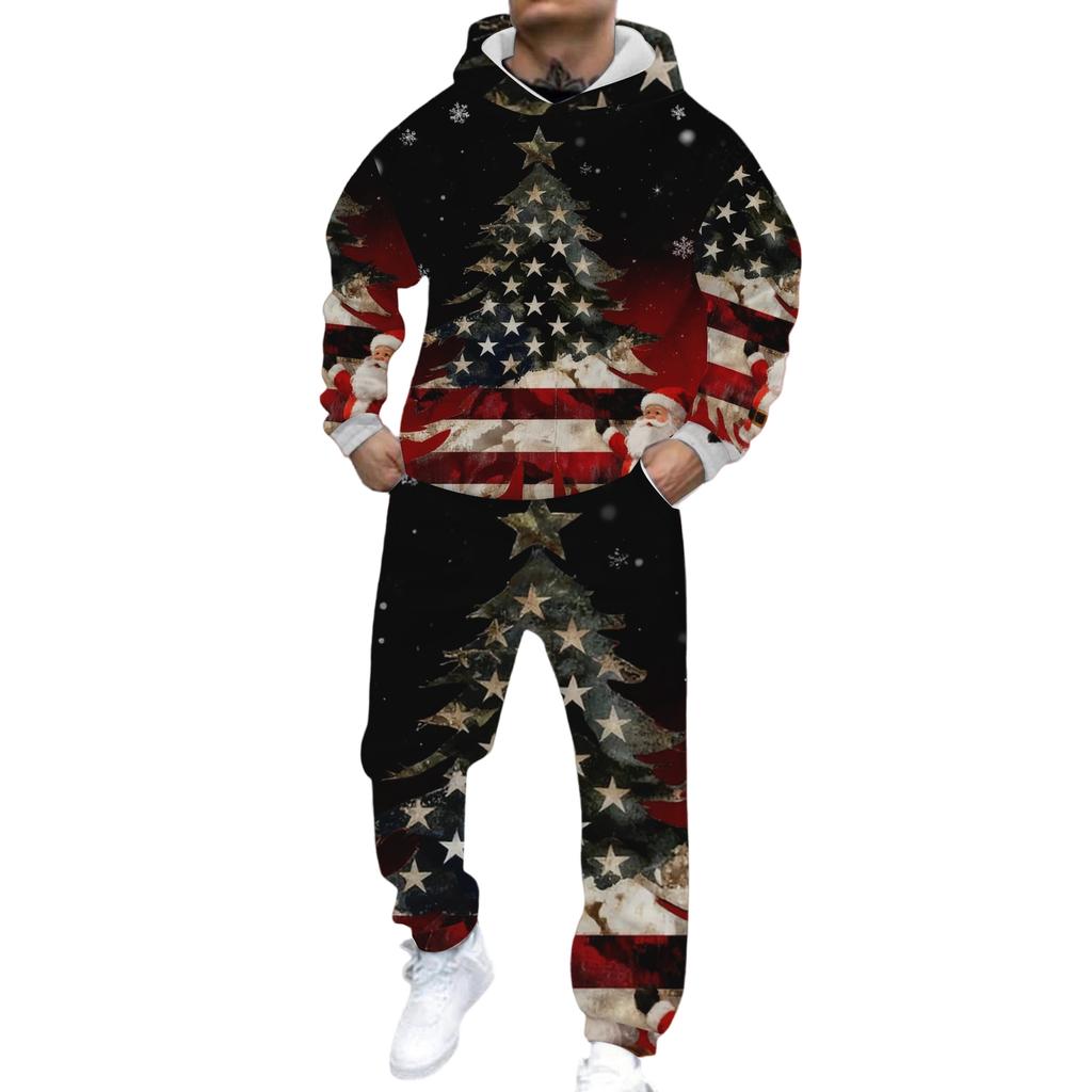 Herren Casual und personalisiert bedrucktes Langarm-Kapuzensweatshirt, Herren Sport-Sweatshirt und Sweatpants zweiteiliges Set