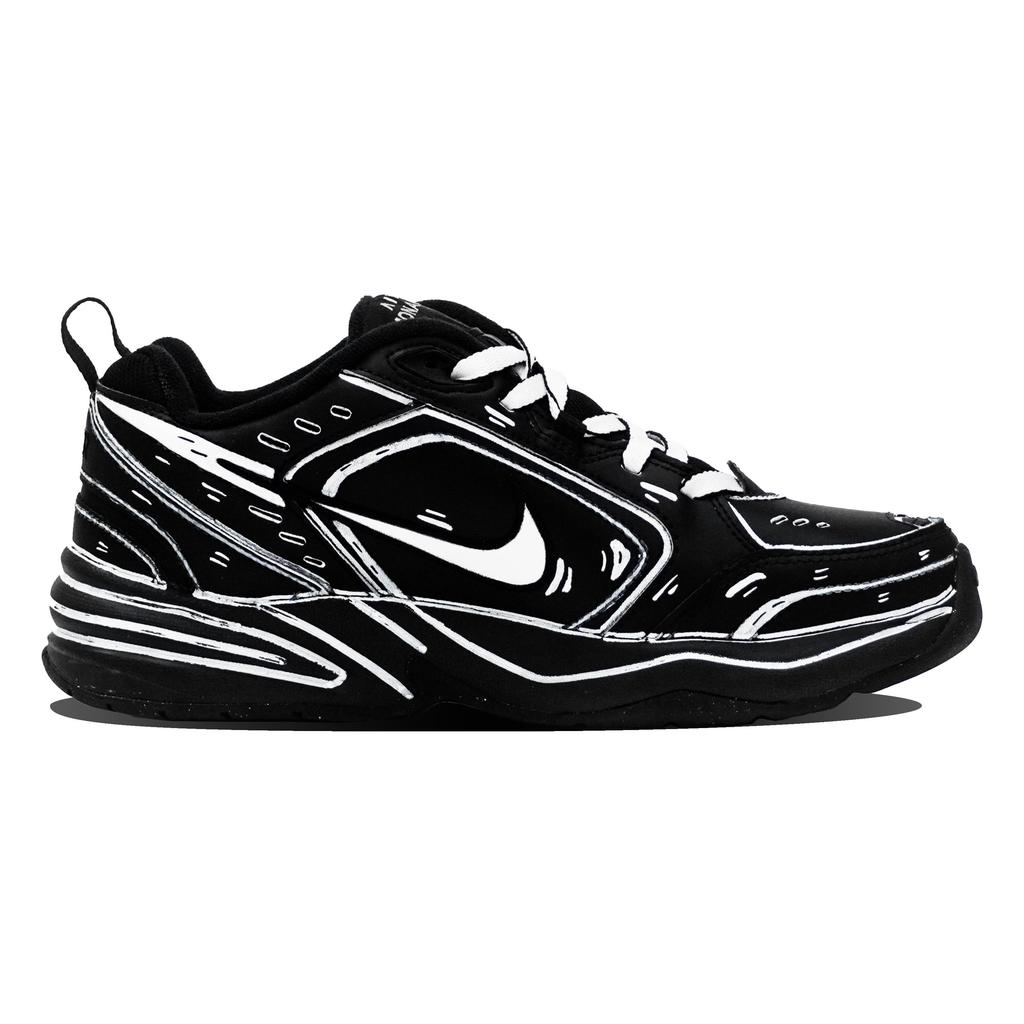 Nike Air Monarch 4 Rezistent la abraziune Pantofi sport joasă platformă Chunky Unisex Negru Alb 415445-001(Team14-S-Box)