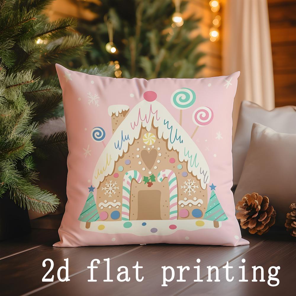 Christmas-themed Cushion Covers with Whimsical Prints Pattern Cushion Cover Suitable for Sofa Bedroom Car Pillow Cover 16x16Inch