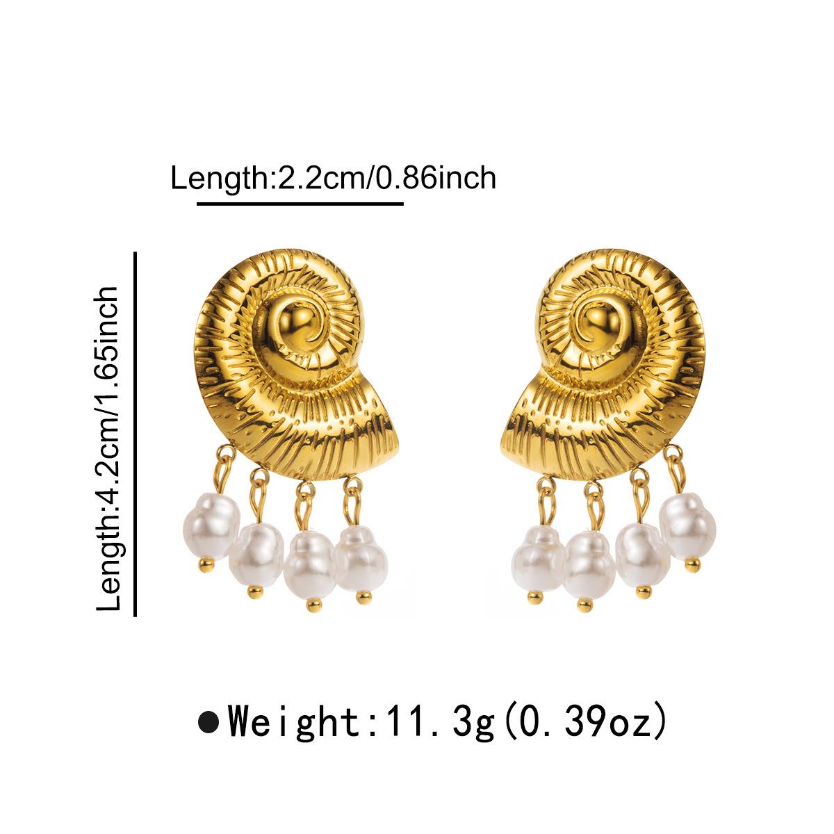 Модные Серьги-гвоздики из Нержавеющей Стали в Форме Цветка Раковины для Женщин, Элегантные, с Жемчугом, Позолоченные 14K Золотом, Модные Украшения