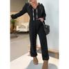 Frühlings- und Herbst-Jumpsuit-Hoodie-Set für Damen, einfarbig, lässiger Anzug, Kapuzenoberteil, elastischer Bund, Knöchellange Hose, Neue Mode