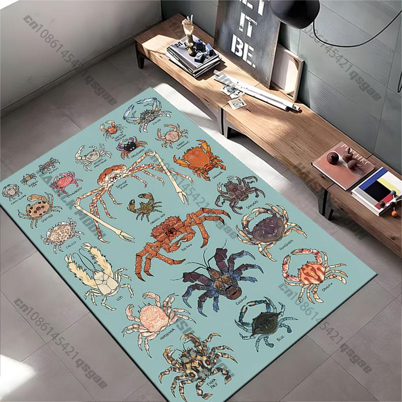 Various illustrated crab species carpet Yoga living room room decor children's crawling mat doormat area rug games mat