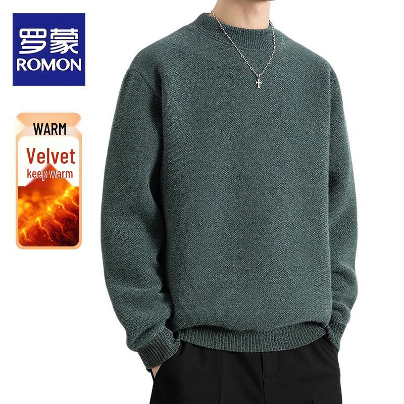 ROMON Men's Fleece-Lined Thermal Knit Crewneck Sweater