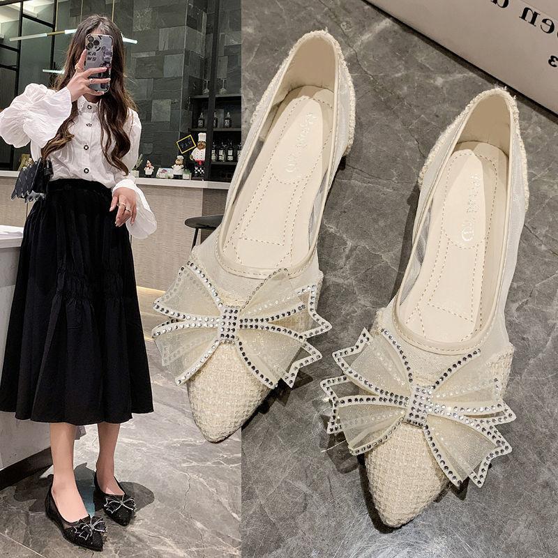 Flat single shoes women's 2025 summer new Doudou shoes with skirts mesh pointed gentle shoes late evening wind sandals tide