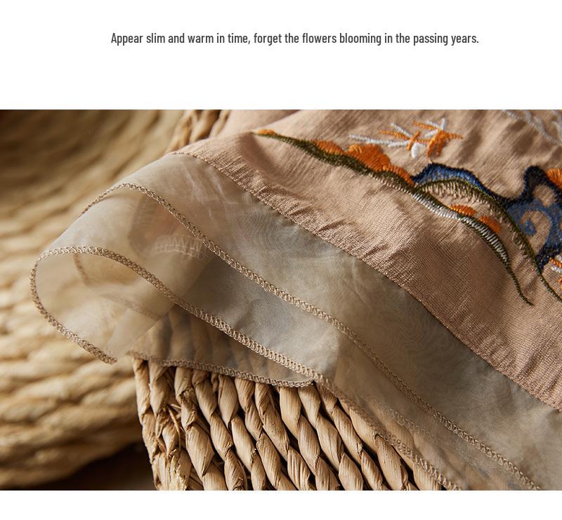 2023 Letní Luxusní Bavlněná Lněná Vyšívaná Blůza se Žabkovým Zapínáním