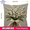 Lily Of The Valley 2D Flat-Printed Pillow Cover With Non-Real Embroidery Sofa Cushion Cover, Home Decoration, 2D Printing