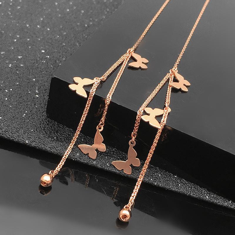 Exquisite Russian 585 Purple Gold Delicate Smooth Butterfly Earrings, Simple Temperament Rose Gold Plated Color Gold Earrings