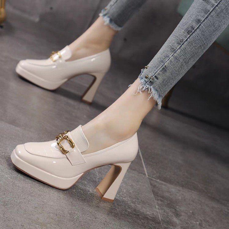

2025 Autumn Women s Waterproof Chunky Heel High Heels with Metal Buckle 35