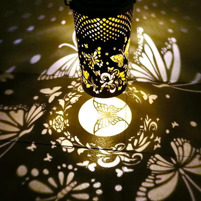 Butterfly Shadow Solar Light IP65 Waterproof Projection Solar Garden Light Solar Hanging Lantern Light Outdoor Garden Decoration