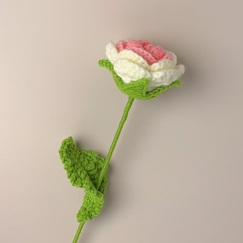 1PC Knitted Flower Rose Fake Flowers Bouquet Wedding Party Decoration Hand Knitting Crochet Woven Artificial Flower Table Decor