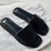 Leather with Diamond Edge Square Head Soft and Comfortable Flat Bottom One Word Cool Slippers Women's Fashion 2025 Summer New