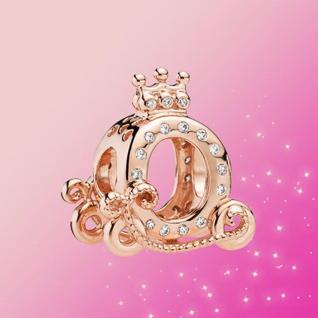 Charm-Anhänger aus 925er-Sterlingsilber, Kürbis-Wagen-Charm, glänzender Zirkon-Schmuck, passend für Original-Mode, für Damen, Armband, Schmuck, Geschenk