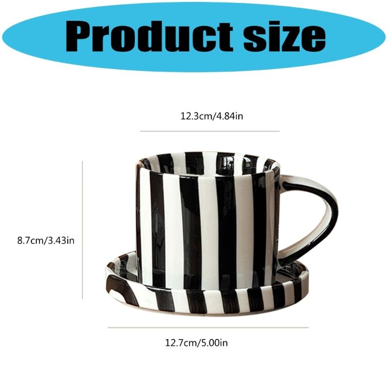 Cup Coffee Striped And Ceramic Saucer Set 5inch Elegant Pattern For Daily Beverages Ergonomic Grip Designs