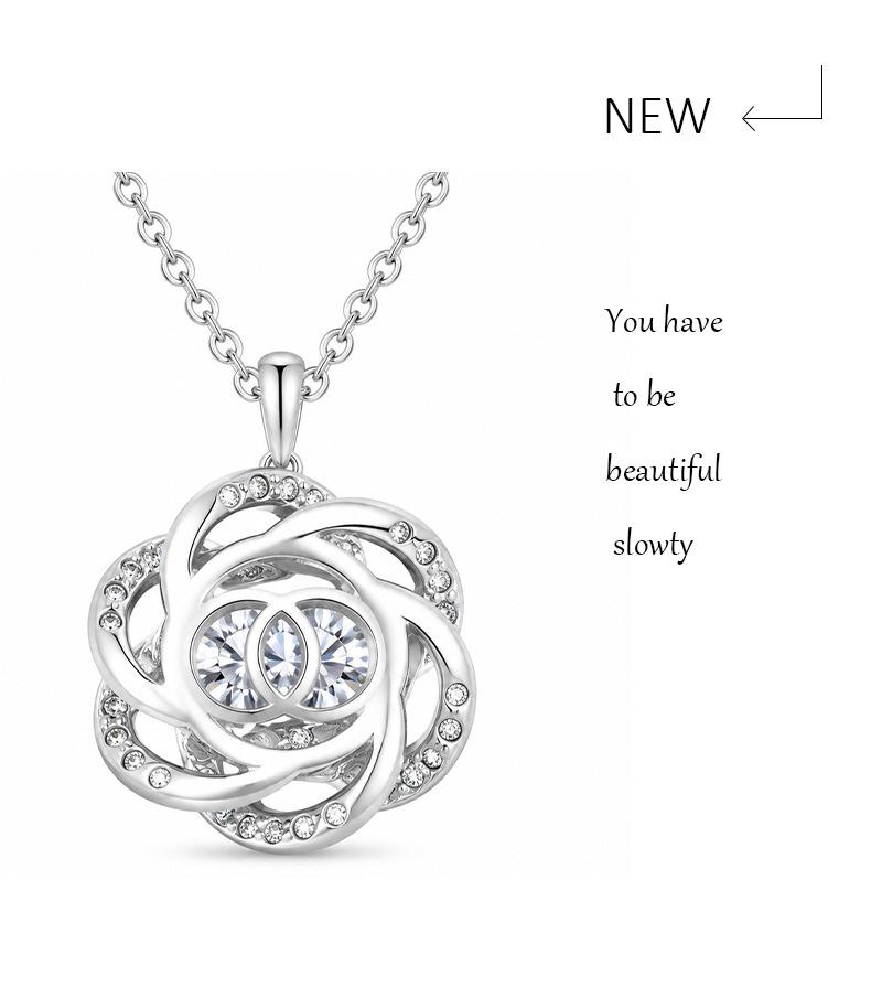 Moissanite Rose Firework Zirconia Necklace and Luxury Stud Earrings - Women's Niche Design Hot Seller