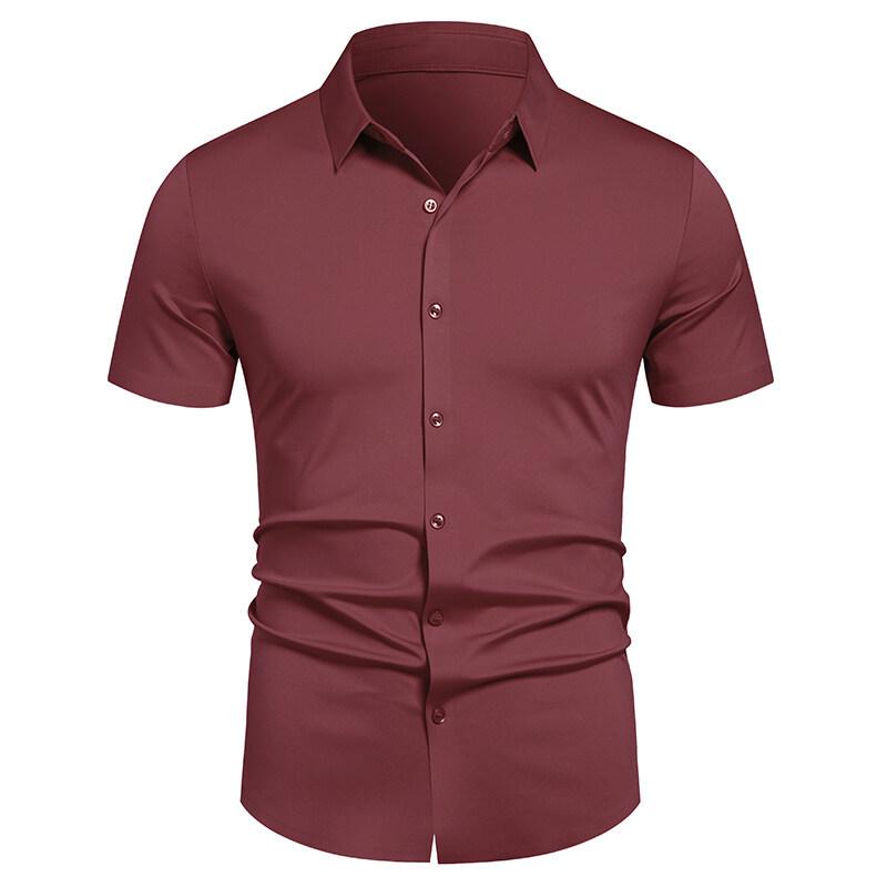 Men's Casual Short-sleeved Shirt - Solid Color, Simple and Stylish, Fitted Collar Shirt, Men's Top Garment